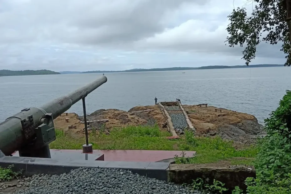 A jetty named German jetty in Mayabunder with a world war 2 canon.